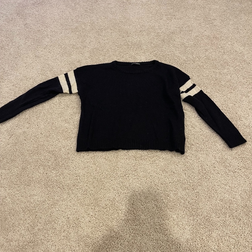 Navy Sweater with White Stripes, Brandy Melville, One Size